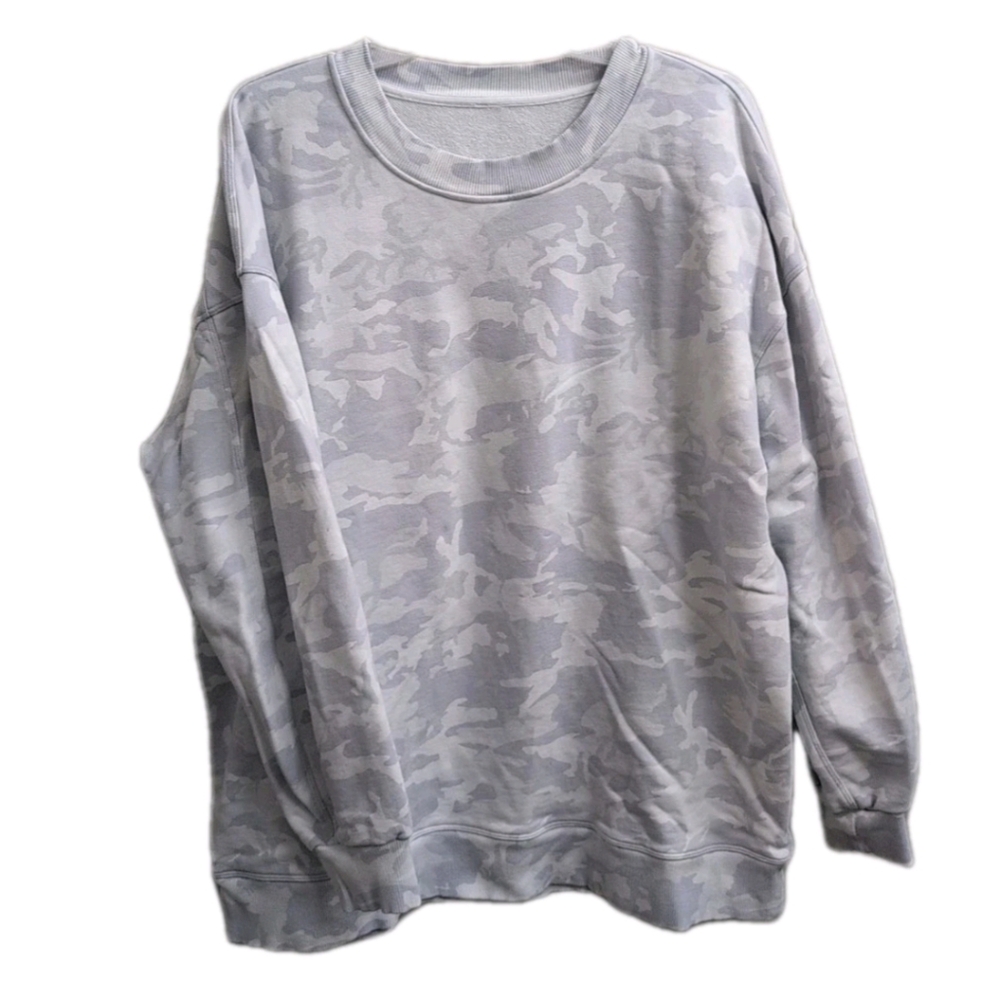 Lululemon Sweatshirt Womens Size 18 Gray Camouflage Perfectly Oversized Crew
